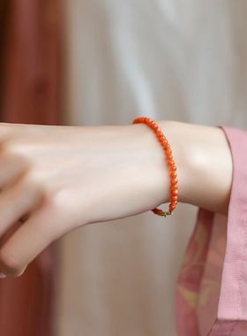 南红玛瑙手链种樱桃红柿子红男女款单圈手串时尚清约细款佩戴情绪