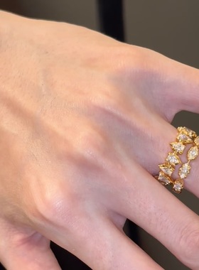 法式轻奢精致2024错位满钻马眼戒新款水滴指环夏季显白高级感