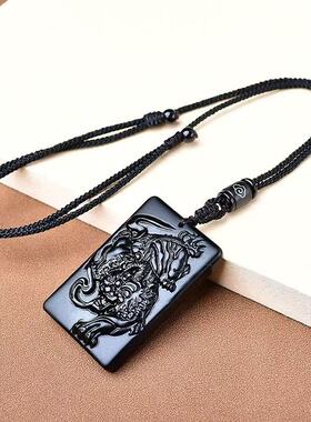 天然黑曜石下山虎造型吊坠通用