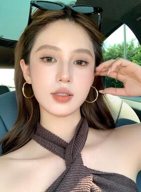 义梦金色大圆圈耳环女时髦千金感 简约高级感素圈耳夹耳饰百搭