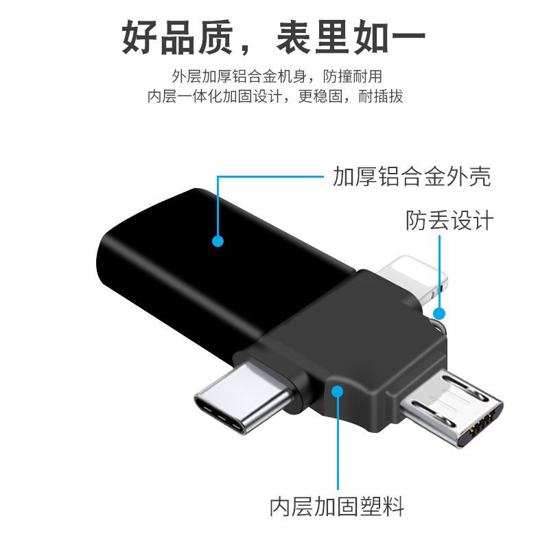 otg转接头三合一usb3.0适用安卓华为苹果usb转typec连接手机鼠标传输电脑笔记本接u盘多二合一转换器一拖三