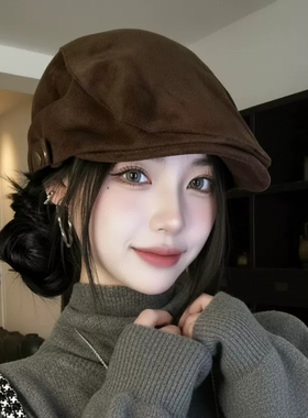 麂皮绒前进帽子女鸭舌帽子大头围