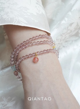 天然三圈白冰体草莓粉水晶