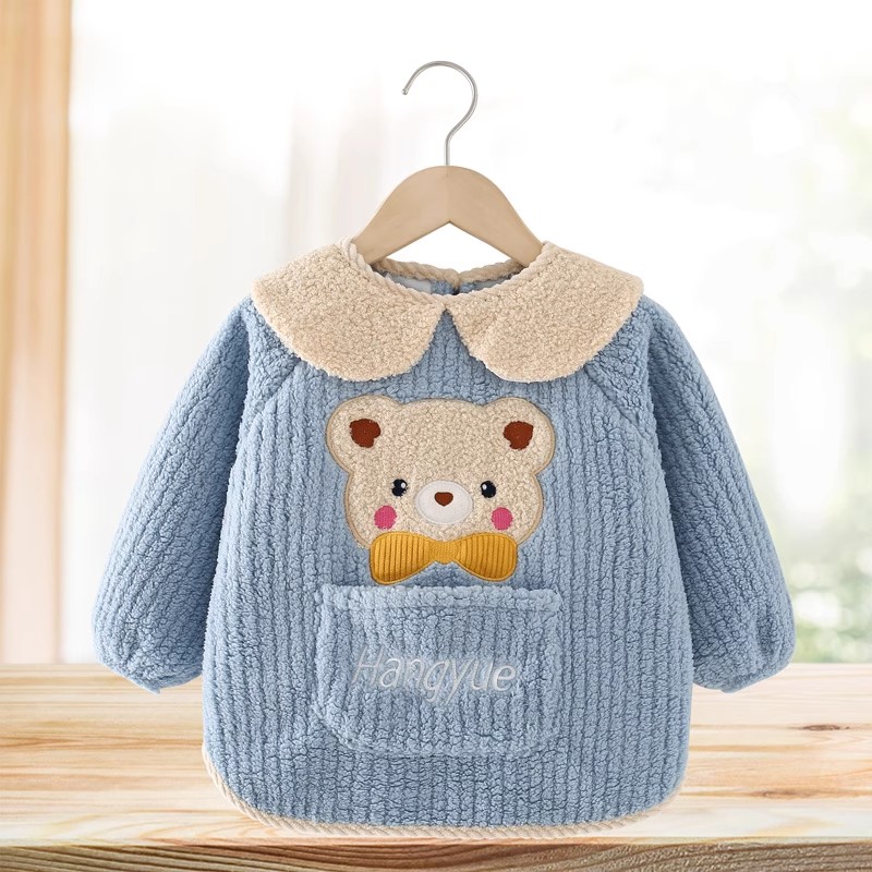 Children's smock, baby's velvet thickened eating apron, waterproof and anti-dirty, children's reverse-dressing autumn and winter style bib