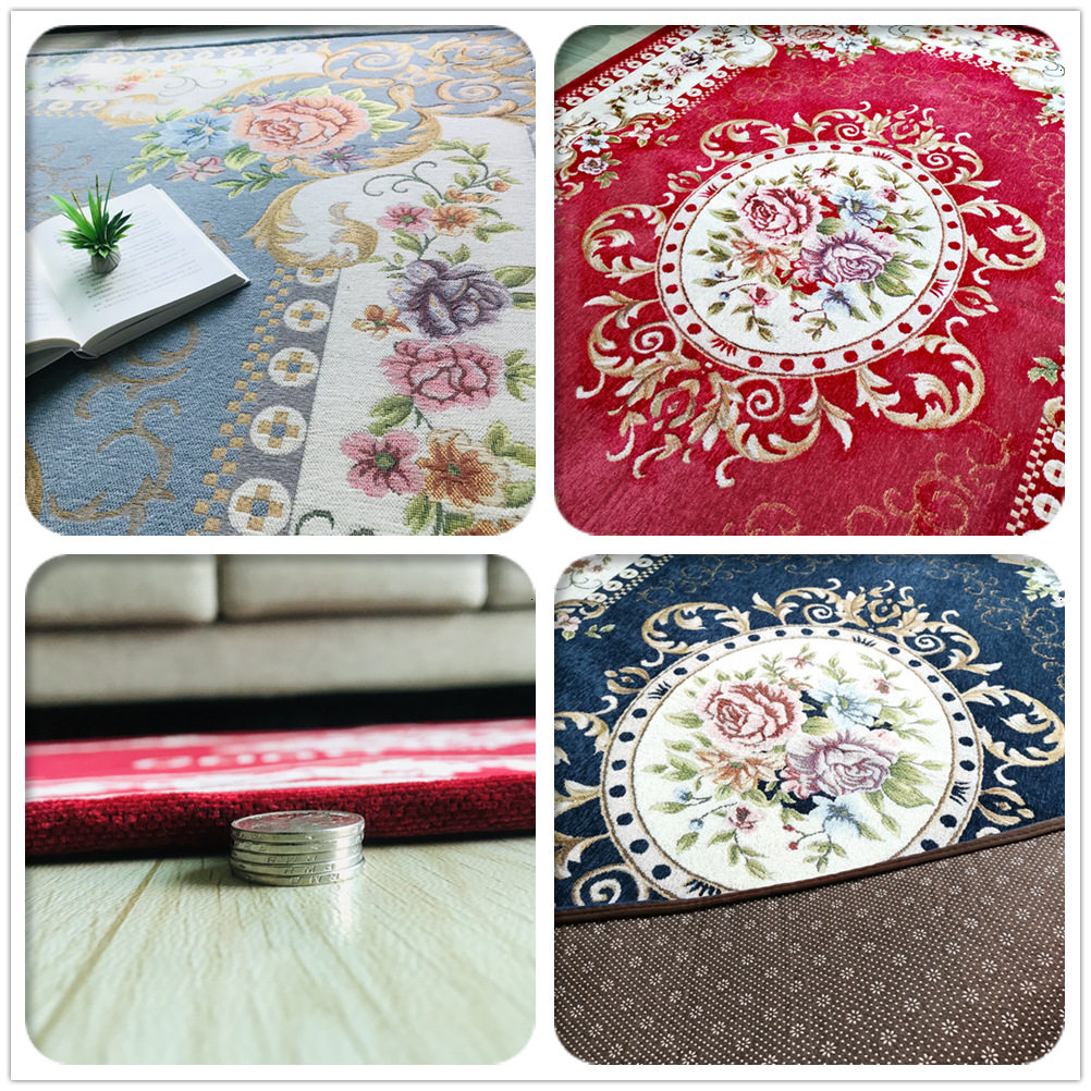 European style carpet, chenille woven jacquard classical carpet floor mat, living room entry kitchen water-absorbent anti-slip carpet