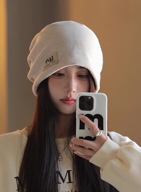 网红堆堆帽女秋冬季产后月子帽保暖百搭显脸小针织毛线包头冷帽子