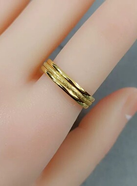 钛钢金色光面素圈三生三世戒指男女情侣款对戒指环送礼物轻奢2mm