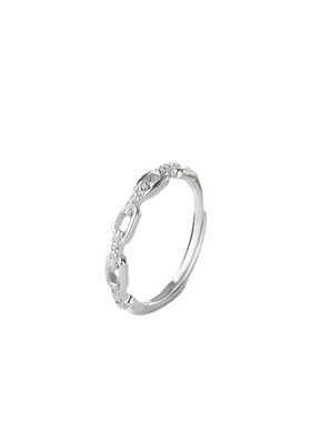 s925纯银小锁链戒指女镶钻开口韩版个性潮人设计链条指环网红款