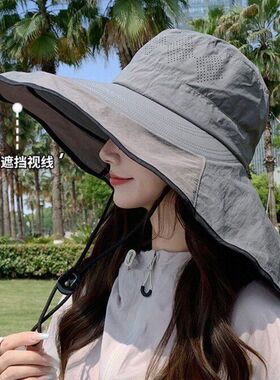 防晒帽夏季帽子女款2026新款渔夫帽徒步登山护颈披肩太阳帽遮阳帽