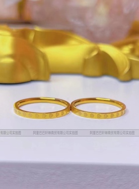 新款满圈爱心戒指镀18k金不掉色钛钢食指戒指简约情侣戒指女