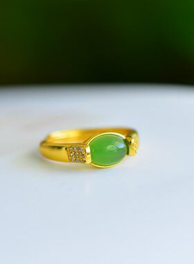 新品新疆和田碧玉三件套吊坠戒指耳钉精致简约时尚女礼物套装证书