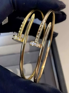 手镯女高级感轻奢小众钛钢不掉色玫瑰金色钉子情侣手环黄金宽版