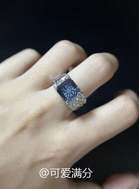 「暗夜极地」深海蓝方钻锤纹肌理戒指小众设计冷淡风高级吸睛手饰