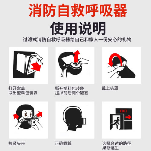 消防防毒面具防烟面罩酒店家用火灾逃生自救呼吸器面具3C认证国标 - 图3