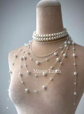 2025新款轻奢叠戴项链满天星长款珍珠串珠流苏毛衣链小众设计颈链