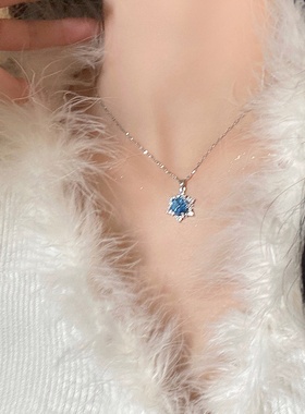 雪花锆石吊坠锁骨链女时尚个性简约通勤配饰秋冬搭配项链毛衣链潮