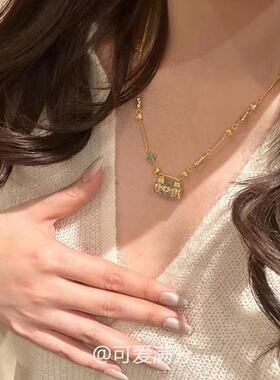 【青岚锁心】新中式清冷感青蓝珐琅锁包项链精致时尚高颜值锁骨链