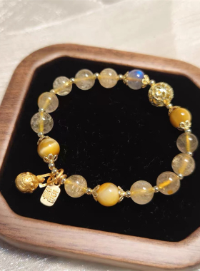 金发晶水晶月光石手链男女款吞金兽钛晶黄发晶手串送女友闺蜜礼物