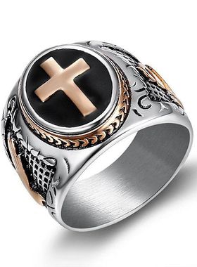 欧美跨境新款嘻哈HIPHOP饰品 钛钢保色真空镀金上帝之手男士戒指