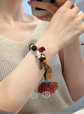 鹿角根付熊熊多宝手链 搭配驼骨 竹节 沉香回纹珠 纯铜 时尚手串