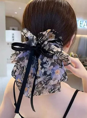 黑色气质飘带蝴蝶结发抓