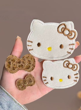 Kitty植绒豹纹刘海贴魔术发卡(蝴蝶结可拆卸) 甜美整理碎发帖发饰