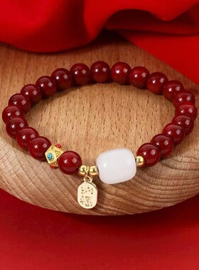 国风手链福款珠手链手串仿朱砂手串福牌古风手饰民族风