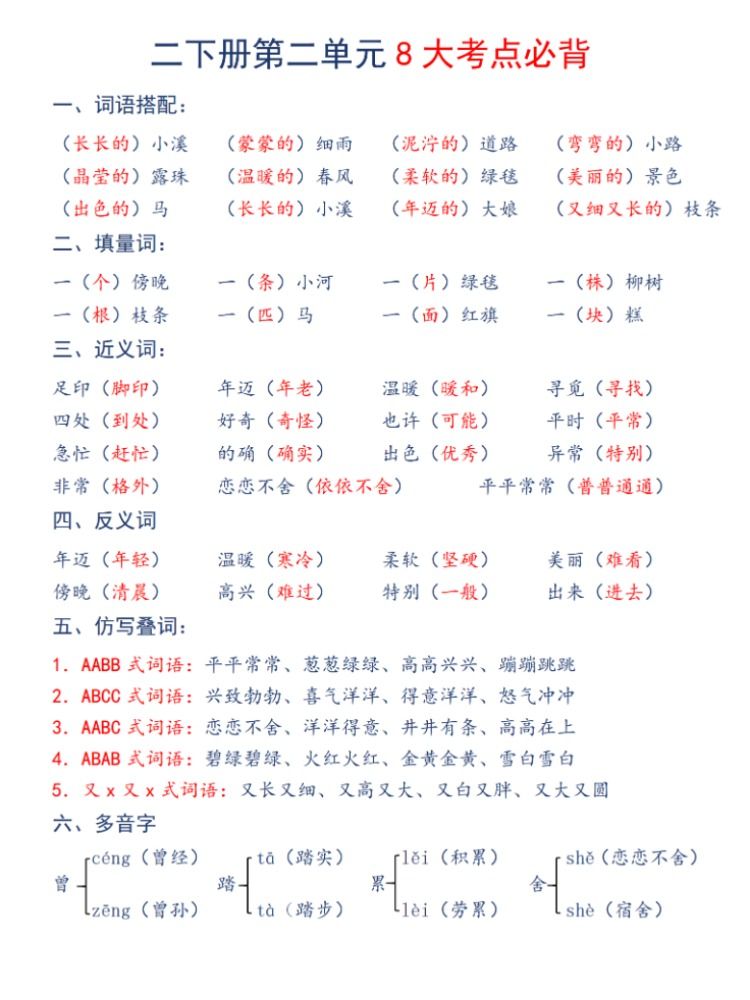 人教版课本同步小学语文一年级下册二年级每单元考点汇总必备知识点期总复习中期末重点知识清单易错知识每日一背默写听写组词词语-图1