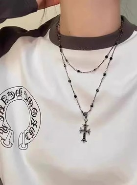 choker黑色十字架项链女款2025新款长款叠戴配饰高级感锁骨链项圈