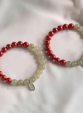 新款圆珠仿和田玉手串男女搭配