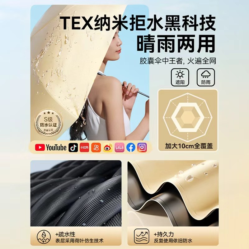 胶囊太阳伞防晒防紫外线遮阳晴雨伞两用女迷你五折叠小巧便携口袋,淘宝优惠券,粉丝福利购,淘宝优惠卷