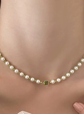 施家珍珠项链女时尚气质轻奢设计高级感小众锁骨链颈链毛衣链双层