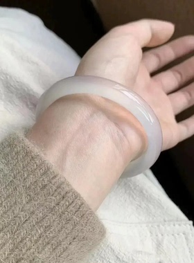 天然玉髓白月光高冰手镯玉镯小众荔枝冻玛瑙玉镯冰种平安镯送女友