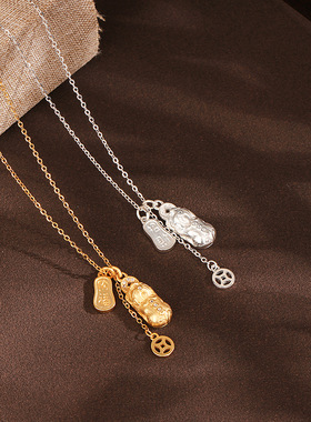 S925纯银招财貔貅金钱项链女镶钻新中式国潮风锁骨链热销