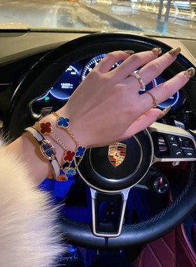 红玉髓贝母四叶草五花手链女18K玫瑰金小众轻奢黄金首饰生日礼物