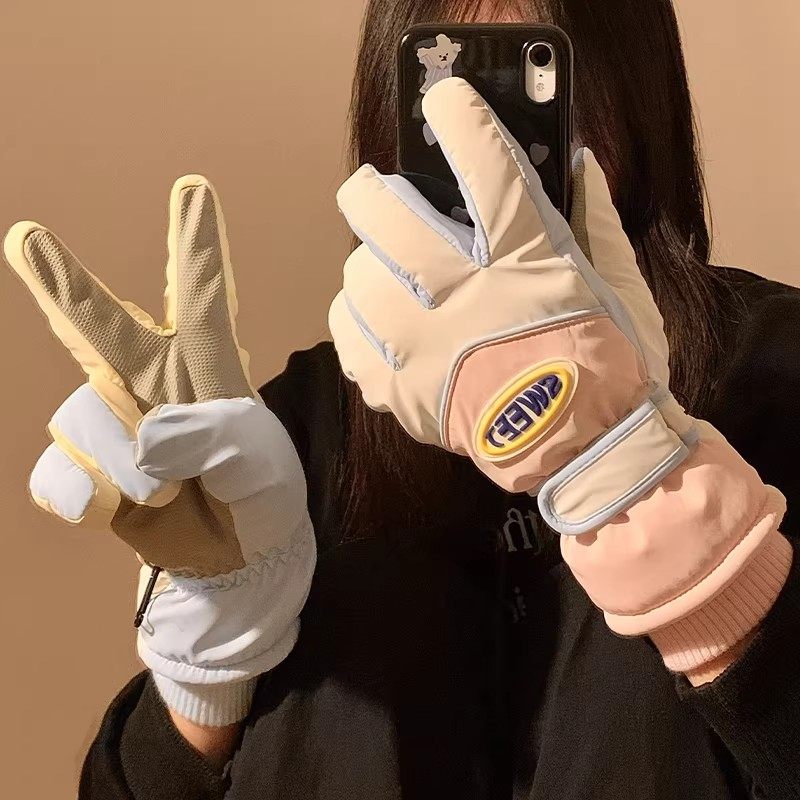 滑雪手套女冬季保暖骑行可爱全指触屏加绒加厚防寒防泼水骑电动车,淘宝优惠券,粉丝福利购,淘宝优惠卷