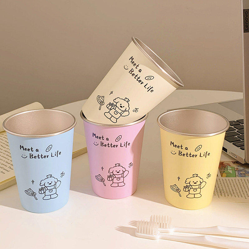 线条小狗卡通情侣水杯漱口杯ins高颜值不锈钢简约洗漱杯食品级,淘宝优惠券,粉丝福利购,淘宝优惠卷