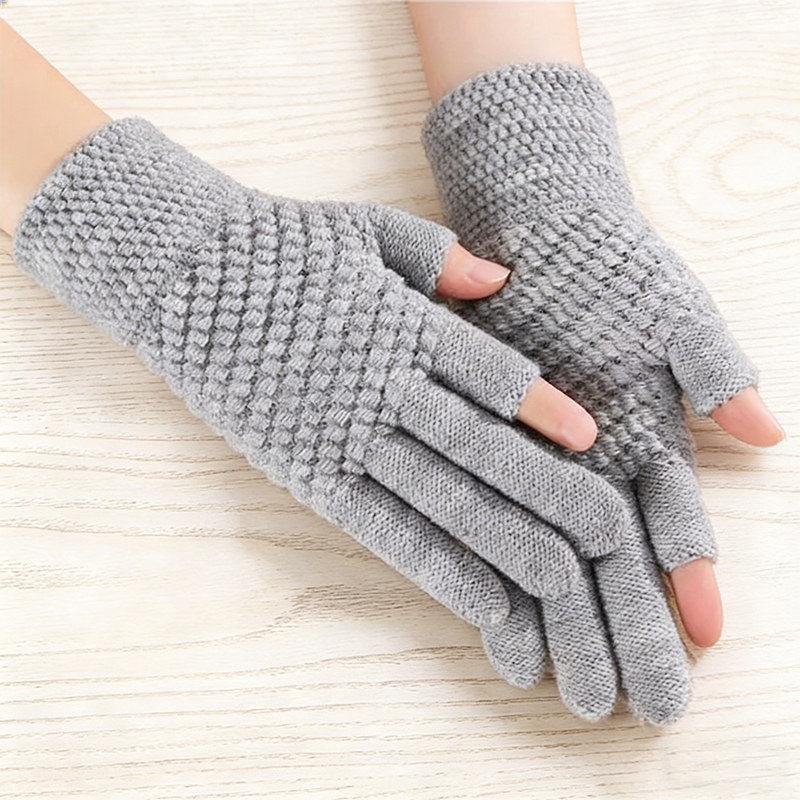 触屏手套男女士冬季保暖加绒加厚半指毛线写字学生露两指工作开车,淘宝优惠券,粉丝福利购,淘宝优惠卷