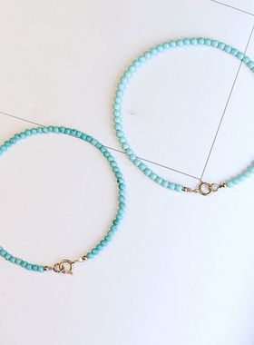 新款天然极细松石绿手链女文玩手串圆珠夏小珠子生日礼物古风复古