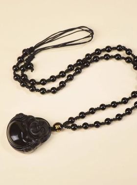 天然冰种黑曜石弥勒佛吊坠女款