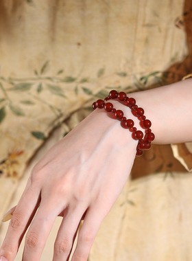 赵露思许妍同款高品质红玛瑙手串女简约叠戴时尚设计款双圈手链