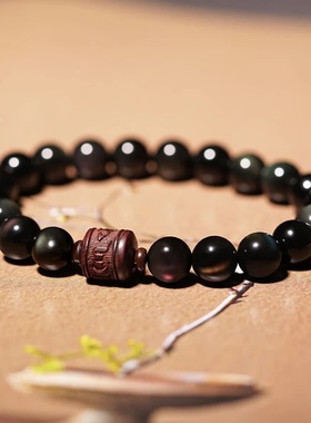 黑曜石小叶紫檀手串男转运
