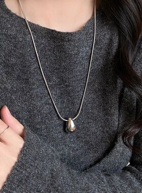 简约银色水滴钛钢项链女2025新款高级感不掉色长款毛衣链装饰配饰