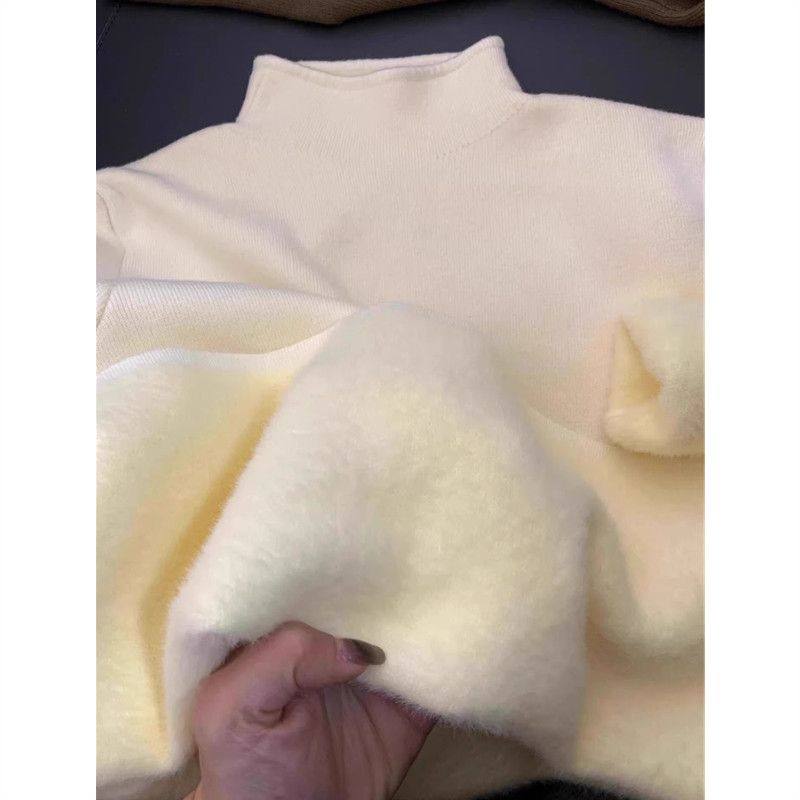 厚实软糯半高领大码内搭上衣女秋冬2025一体绒加厚针织打底衫毛衣,淘宝优惠券,粉丝福利购,淘宝优惠卷