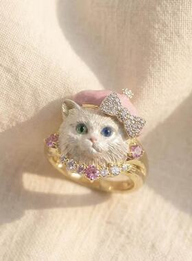 【喵语星甜】可爱点钻猫咪戒指小众个性设计甜美可爱少女心指环