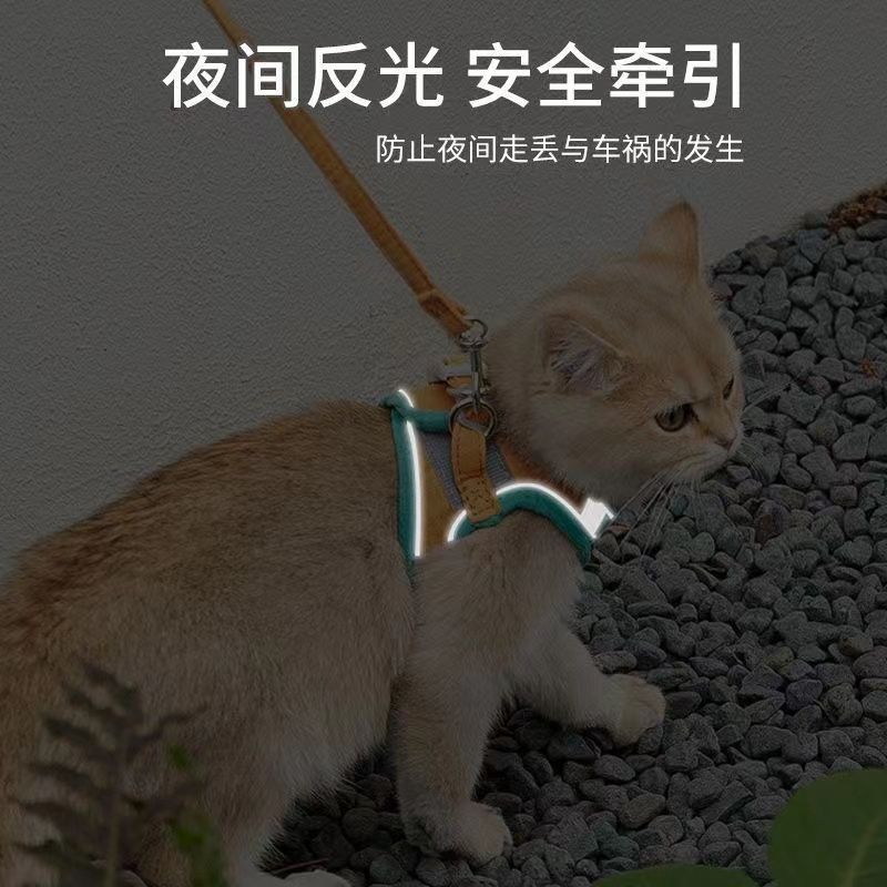 猫咪牵引绳胸背带防挣脱可爱魔术贴安全扣反光外出遛猫绳子可调节 - 图1