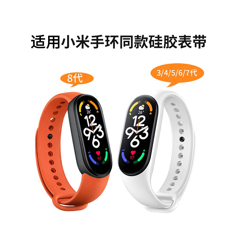 适用小米手环10/9/8/7/6/5腕带 小米手环3/4表带nfc版腕带三四五六智能手表替换运动硅胶个性潮男女可爱印花 - 图1