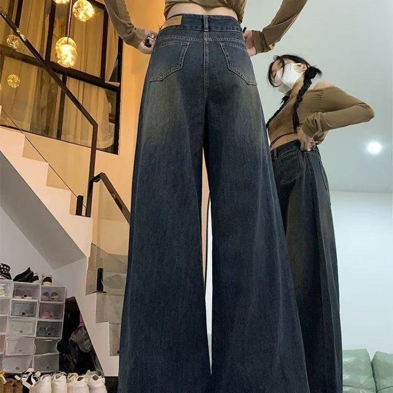 大码水泥灰美式阔腿牛仔裤女2026秋冬季直筒宽松高腰显瘦拖地垂感,淘宝优惠券,粉丝福利购,淘宝优惠卷