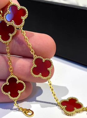 红玉髓镭射四叶草五花手链女镀18K玫瑰金轻奢叠戴百搭520送新年礼