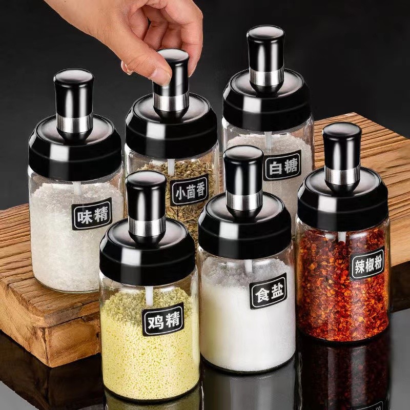 玻璃调料盒厨房收纳调料瓶子套装盐罐密封家专用组合调味料罐家用 - 图0